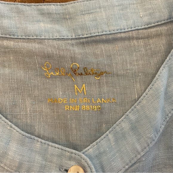 Lilly Pulitzer Briette Linen Button Down Top Celestial Blue Ruffle Sleeve M NWT - Picture 6 of 9